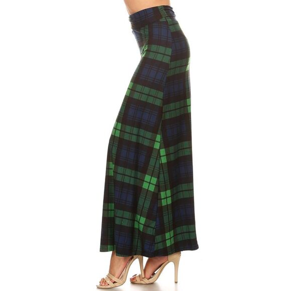 World of Leggings Dresses & Skirts - Buttery Soft Green Plaid Maxi Skirt (One Size Regular,Green)